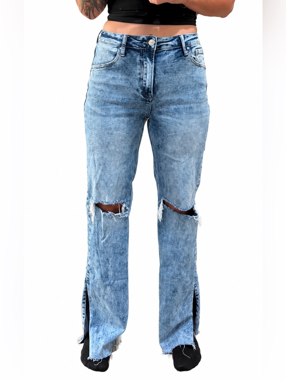Risen Women's Light Blue Distressed Bootcut Flare Jeans